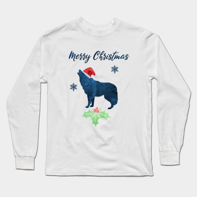 Christmas Wolf Long Sleeve T-Shirt by TheJollyMarten